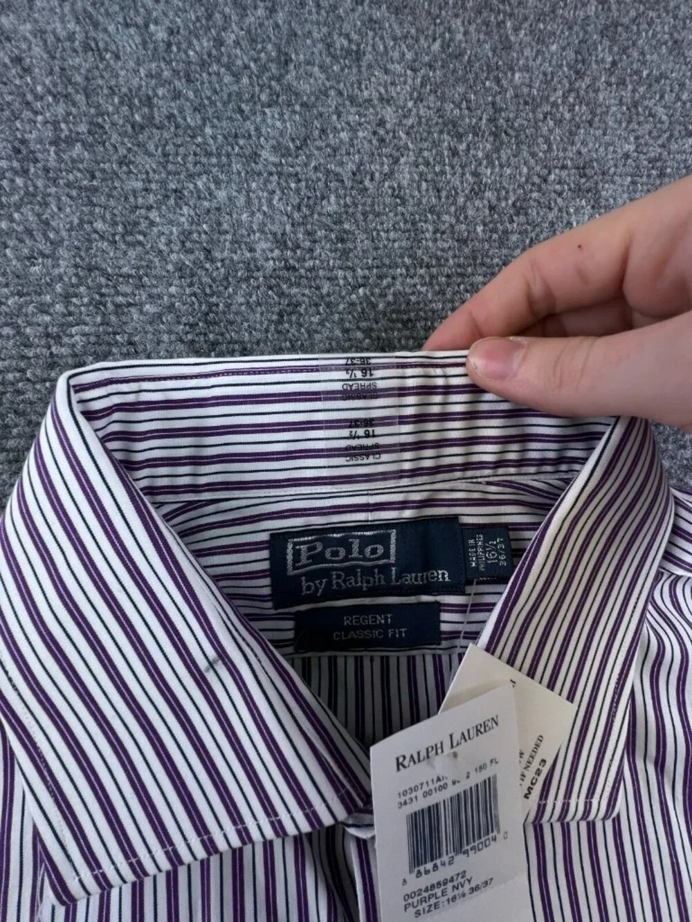 Polo Ralph Lauren Button Up Purple Striped Regent Classic Fit NWT 16.5 36/37